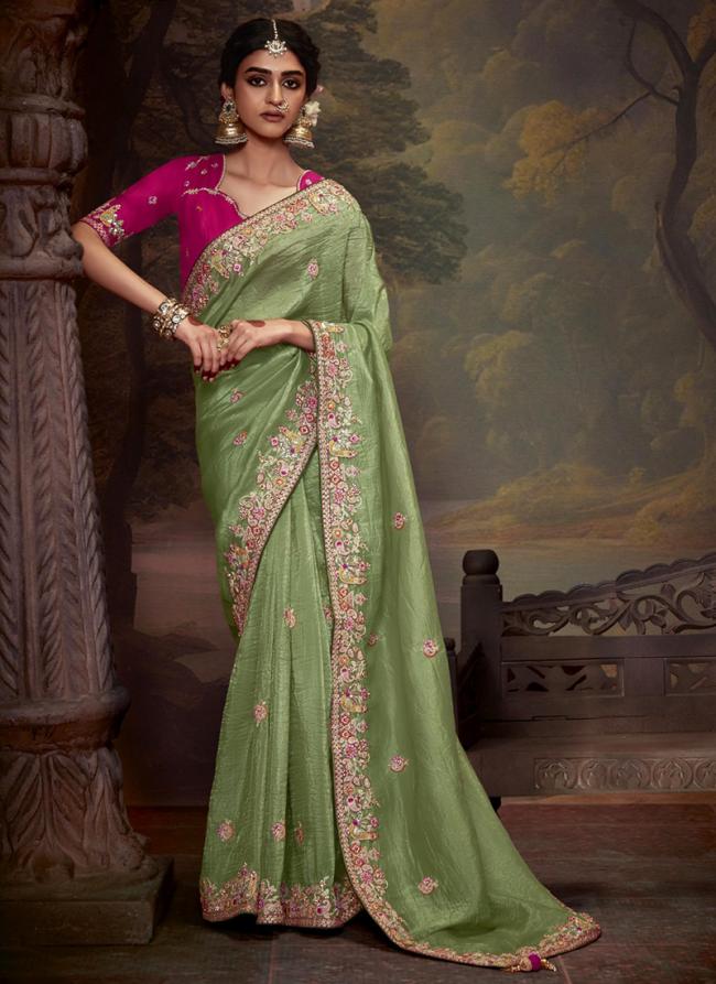 Fancy Mint Party Wear Embroidery Work Saree